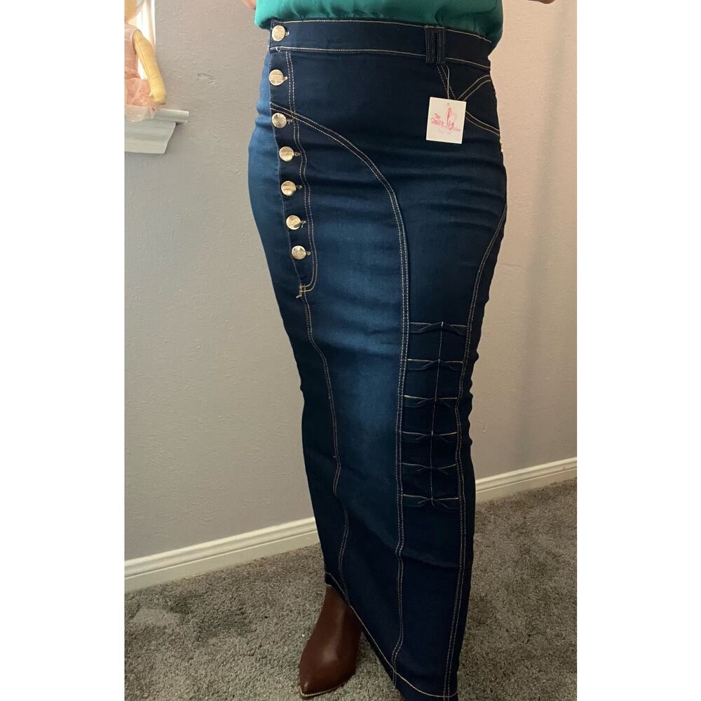 Dark Wash Blue Jean Long Skirt